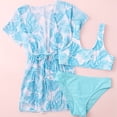 thumbnail image 4 of GYRATEDREAM Girls Swimsuit 3 Piece Bikini Set Kids Cute Bathing Suit with Quick Dry Kimono Coverup Blue for 7-12Y, 4 of 6