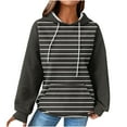 thumbnail image 3 of QATAINLAV Stripe Hooded Sweatshirts Womens Long Sleeve Hoodies Casual Waffle Knit Pullover Tops Outdoor Sweat Shirts with Pocket, Black, L, 3 of 7