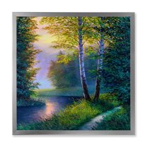 Designart 'Sunrise Glow Through The Birch Forest' Lake House Framed Art Print