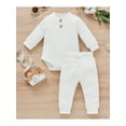 thumbnail image 2 of ITFABS Baby?s Solid Color Button Long Sleeve Romper and Tie-up Trousers Set, 2 of 9