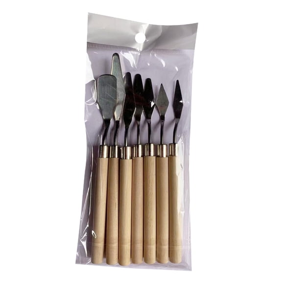 PatungKu Oil Painting Palette Knife Wood Handle Color Mixing Spatula Palette Knife Wall Painting Scraper for Oil Canvas Painting