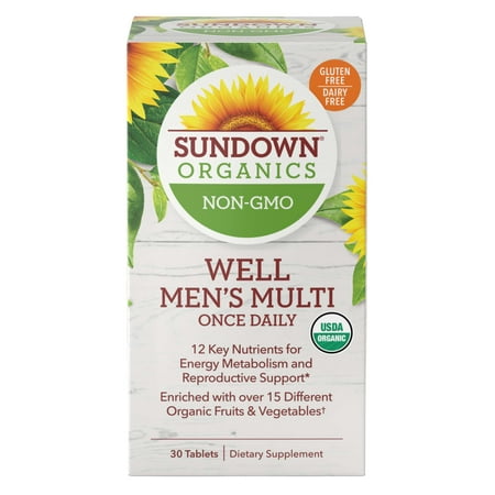 Sundown Organics Thrive Men's Multivitamin, Once Daily, Non-GMO, USDA Certified Organic, 30