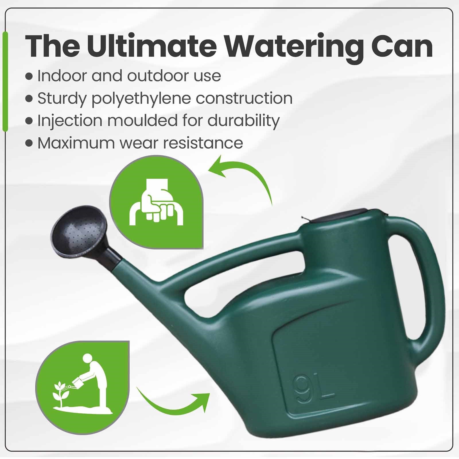 ZLBDYG 3L/9L Large Plastic Watering Can - Detachable Long Spout Indoor/Outdoor Plant Watering Can for Garden, Flowers, Vegetables (Durable Dark Green Design, Ergonomic Handle)