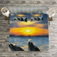 thumbnail image 3 of Ambesonne Animal Quilted Bedspread Set 3 Pcs, Bottle Nosed Dolphins, Queen Size, Blue Grey Orange, 3 of 3