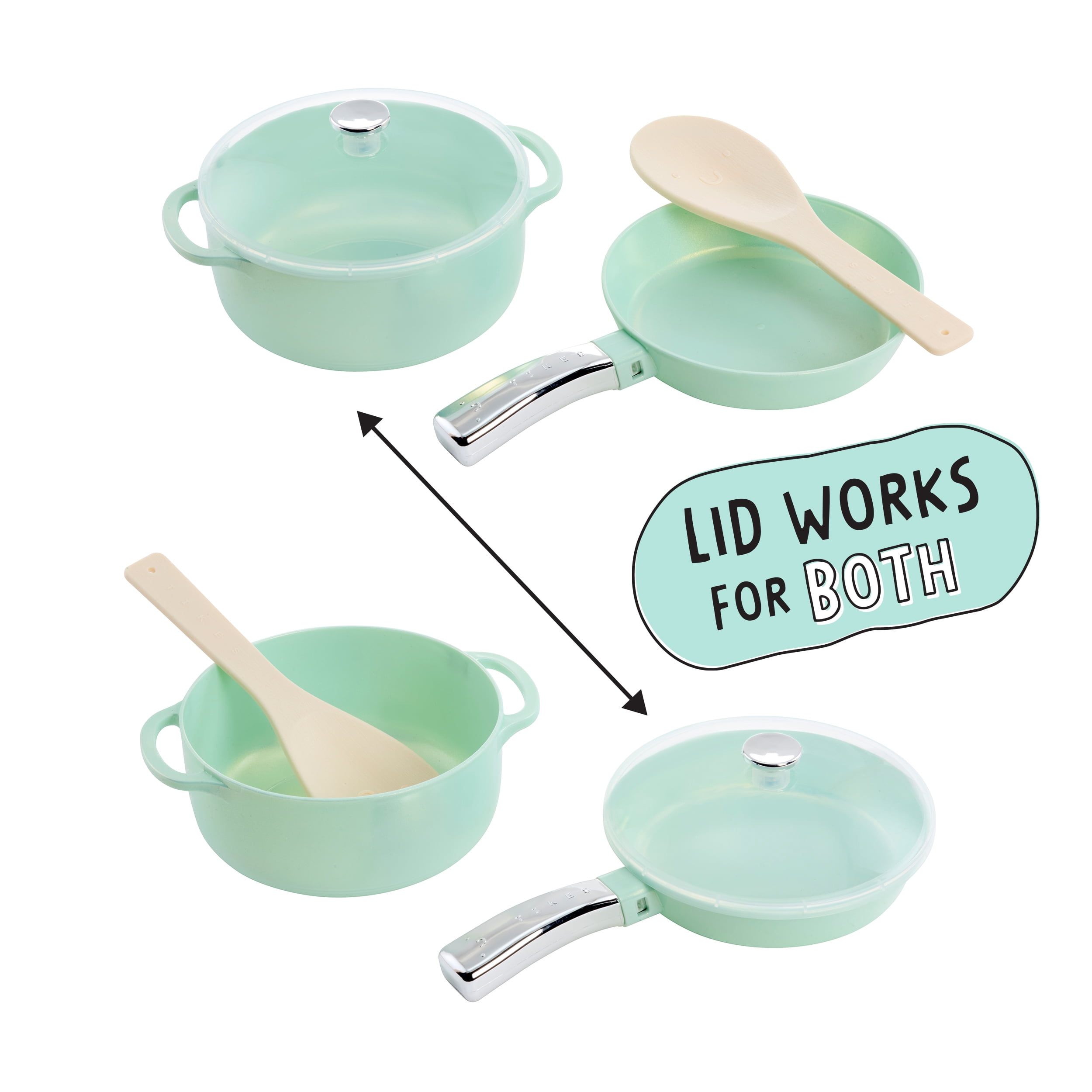 Little Tikes Sweet Spaces Pots & Pans Set, Play Kitchen Cookware, Sea Foam, Ages 3+
