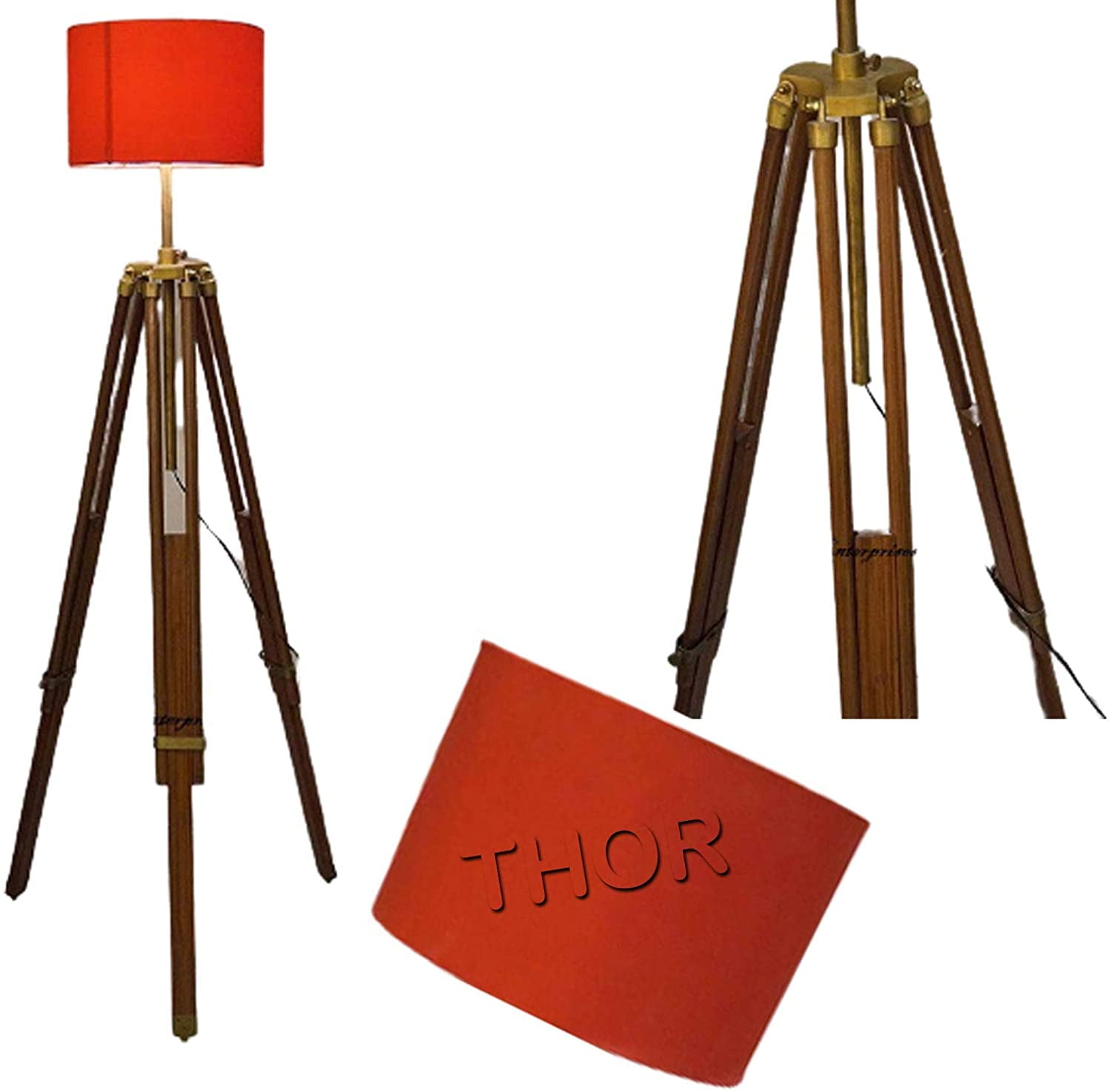 Industrial Royal Nautical Tripod Floor Lamp Wood for Living Room Bedrooms Adjustable Stand (Shade Not Included)