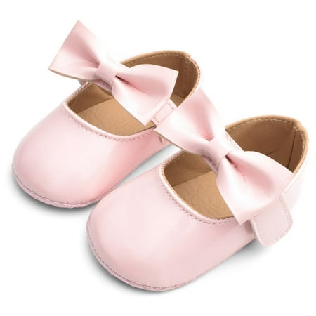 

〖Roliyen〗Toddler Shoes Toddler Kids Baby Girls Patent Leather Cute Bow Firstwalk Hook&Loop Casual Shoes