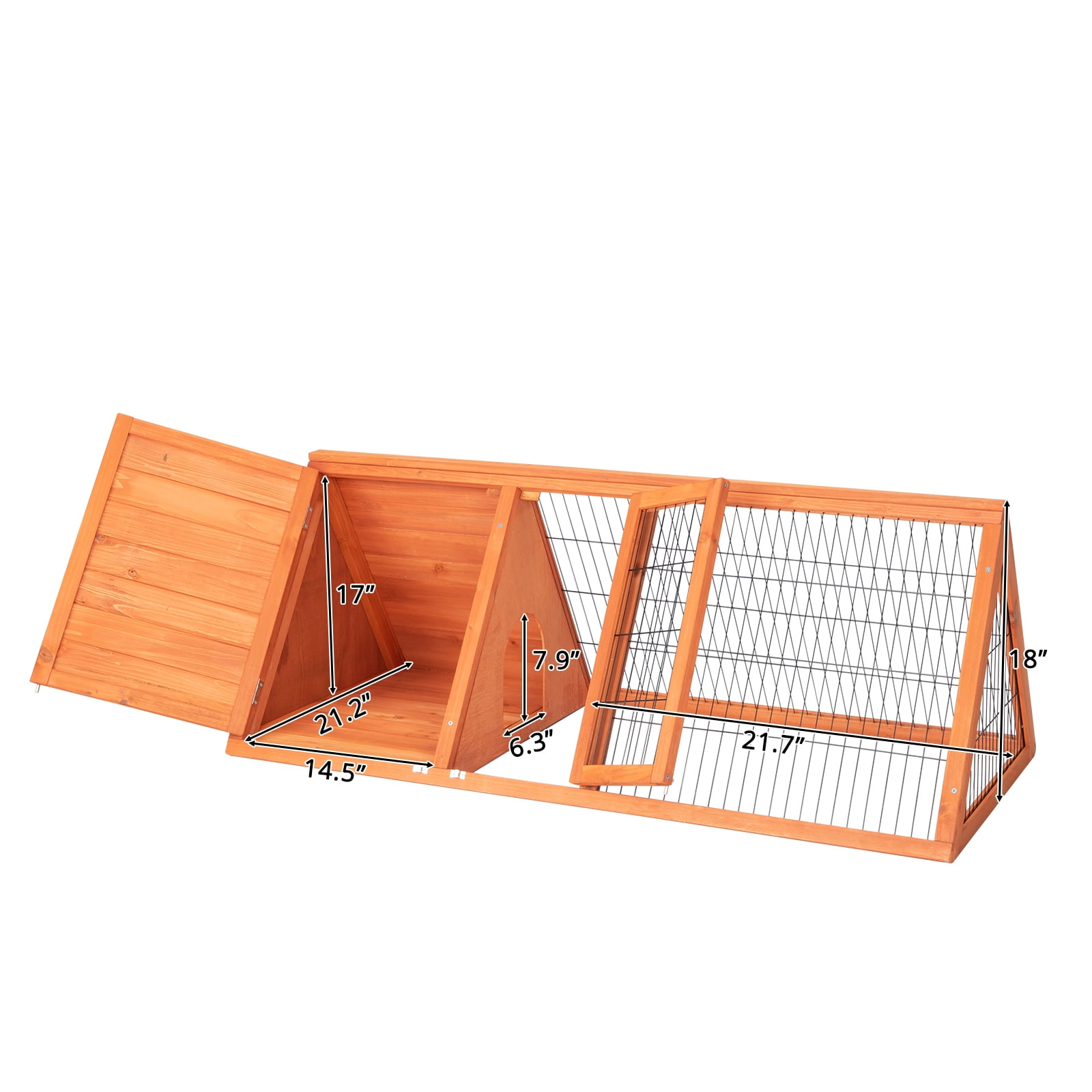 ZephyPaws Rabbit Hutch,Wooden Chicken Coop Outdoor,A-Frame Quail Cage with 2 Door & Run Cage,Triangle Quail Hutch with Ventilating Wire,Poultry Hutch for Small Animal