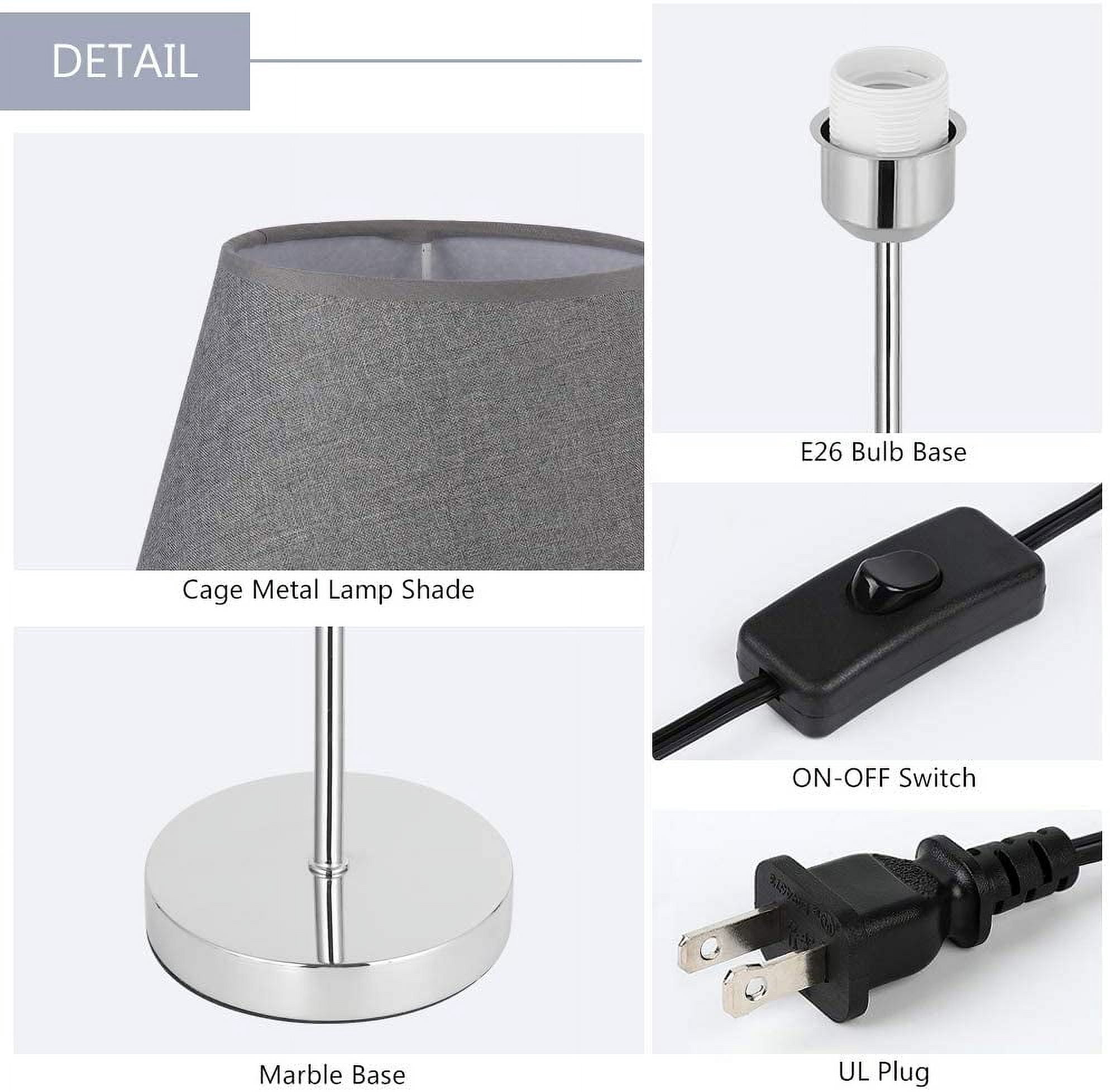 Haitral Bedside Lamps Set of 2 with Metal Base Fabric Lamp Shade, Modern Nightstand Lamps Black/Silver