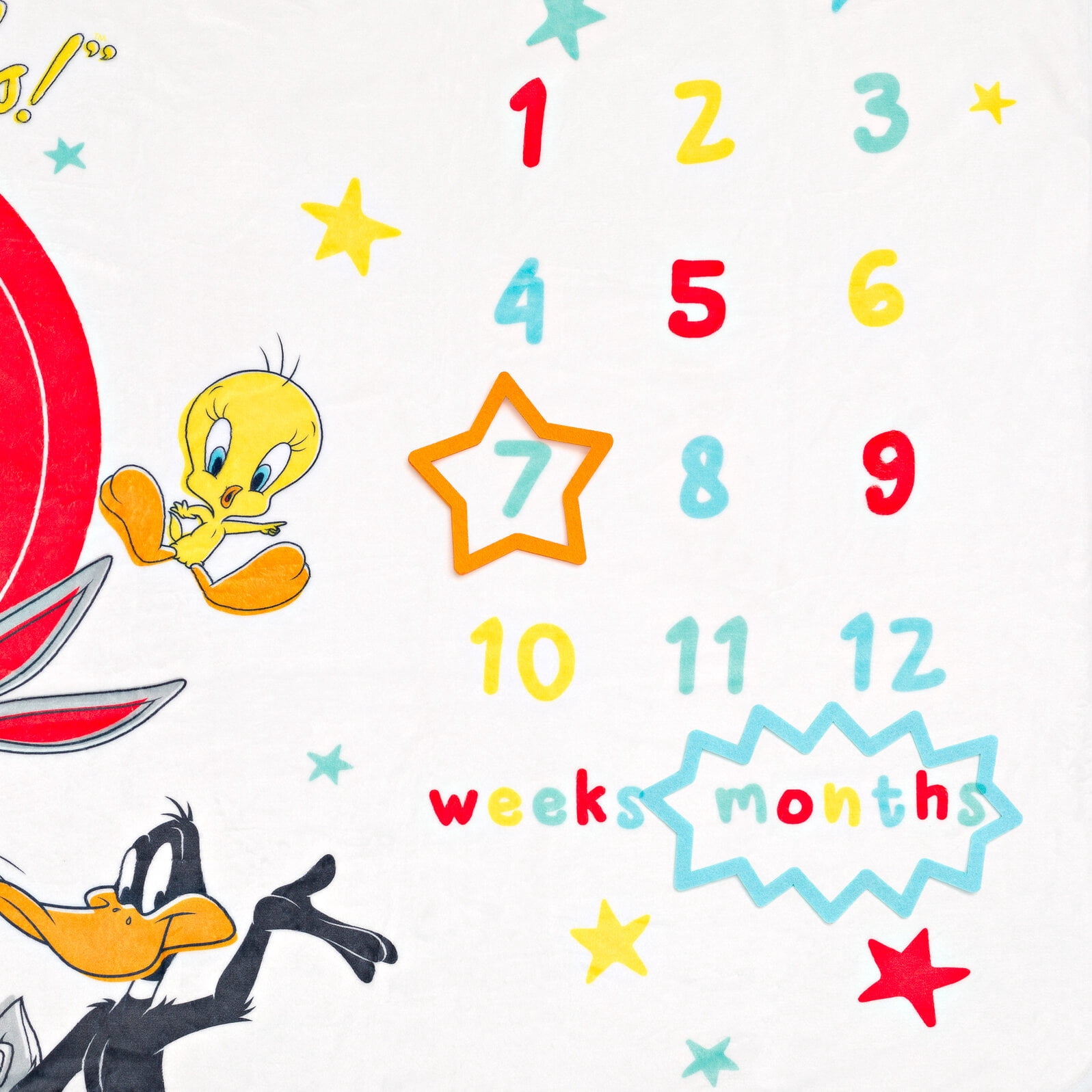 LOONEY TUNES Tweety Bird Daffy Duck Tasmanian Devil Newborn Baby Boys Bodysuit and Monthly Milestone Blanket 4 Piece Layette Set Newborn