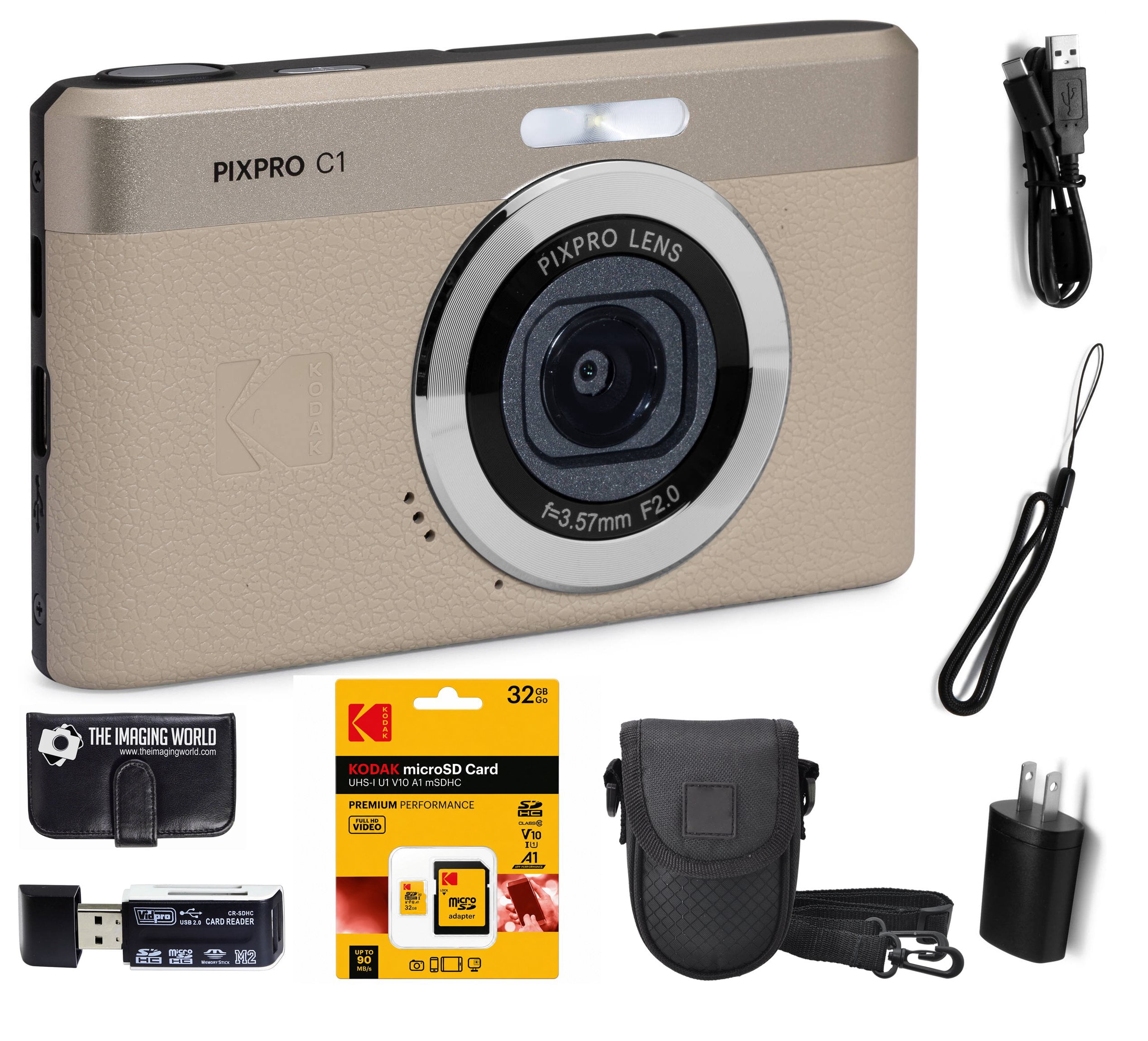 Kodak PIXPRO C1 Compact Digital Camera Brown + 32GB Memory Card +
