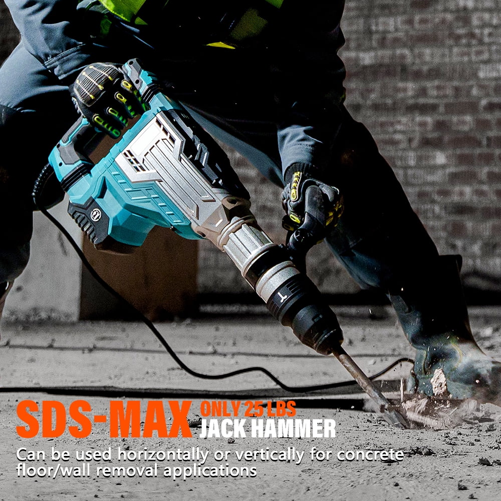 BERSERKER 1700W SDS-Max Demolition Jack Hammer, 14-Amp Electric Chipping Hammer with Case, Flat & Bull Point Chisels