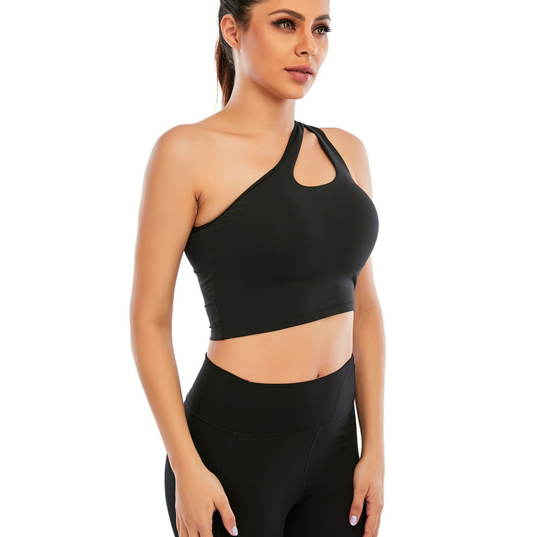 FOCUSSEXY One Shoulder Sports Bra Girls Sports Bra Removable Padded Yoga  Top Post-Surgery Wirefree Sexy Cute Medium Support