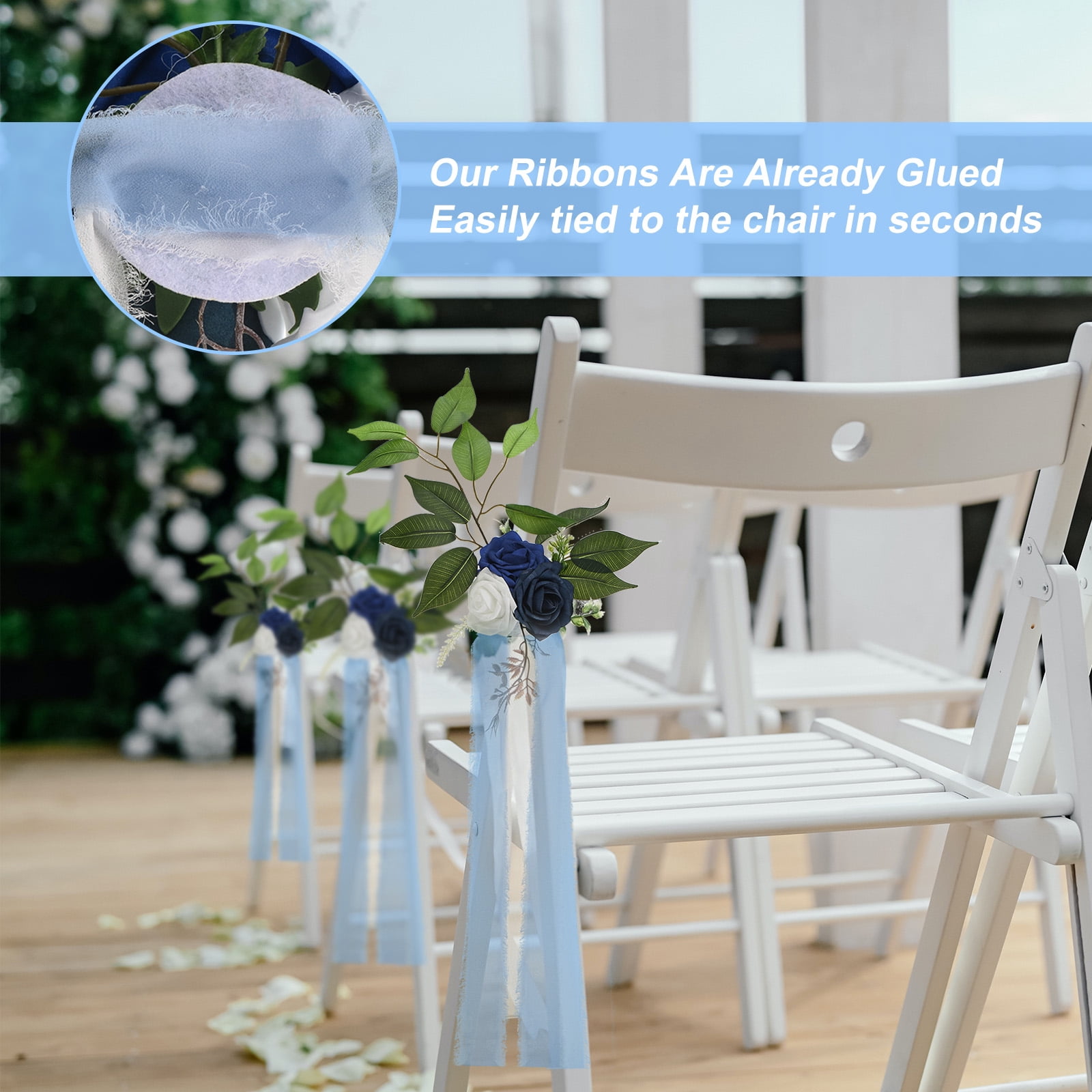 Uxcell Wedding Aisle Decorations Pew Flowers for Wedding Ceremony Chair Floral Decoration Artificial Flowers Blue 10 Pack