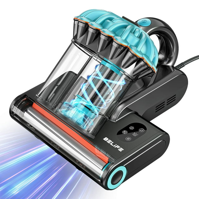 Belife M8 - Aspiradora de colchón antialérgica para cama con aire UV y caliente y alta calefacción, 550 W y 18 Kpa potente aspiradora de doble taza de succión para cama, sofá, cable (azul)