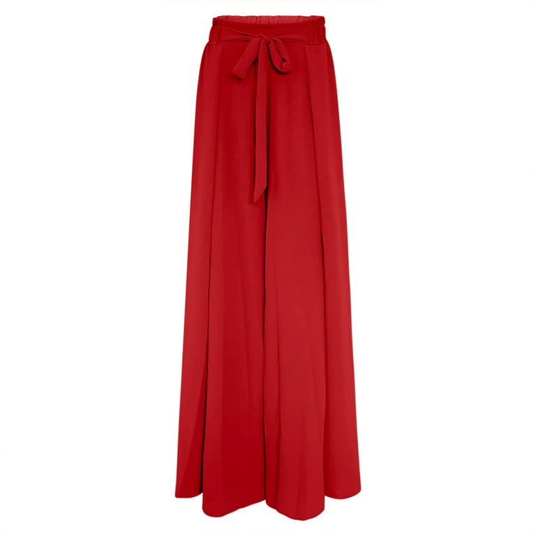 Dadaria Wide Leg Pants for Women Dressy Fashion Women Summer Bow Casual  Loose High Waist Pleated Wide Solid Trousers Pants Red L,Women 