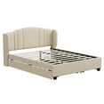 thumbnail image 4 of New Upholstered Platform Bed with Wingback Headboard, One Twin Trundle and 2 Drawers, No Box Spring Needed, Linen Fabric, Queen Size, Beige, 4 of 11