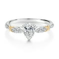 thumbnail image 2 of Gem Stone King 925 Silver and 10K Yellow Gold Lab Grown Diamond Engagement Ring for Women | 1.24 Cttw | Pear Shape 7X5MM | Gemstone April Birthstone | Size 9, 2 of 3