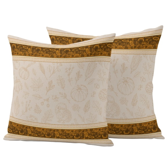 Boho Fall Outdoor Waterproof Pillow Covers, Thanksgiving Autumn Pumpkins Leaf Striped Gold Decorative Square Throw Pillowcase Sofa Cushion Sham for Patio/Couch/Chair, 16"x16" 2 Pack