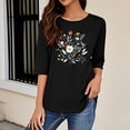 thumbnail image 5 of Charella Women's Floral Printed Tops Flower Graphic Tee Casual Crew Neck 3/4 Sleeve Shirts Loose Fit Clothes (2XL, Black 1), 5 of 6