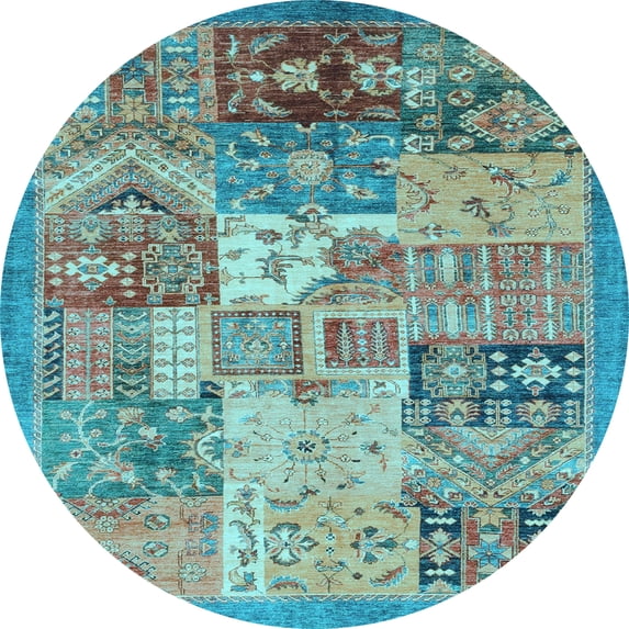 Ahgly Company Indoor Round Abstract Light Blue Modern Area Rugs, 6' Round