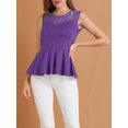 thumbnail image 5 of Allegra K Women's Lace-Paneled Semi Sheer Crew Neck Sleeveless Peplum Blouse, 5 of 6