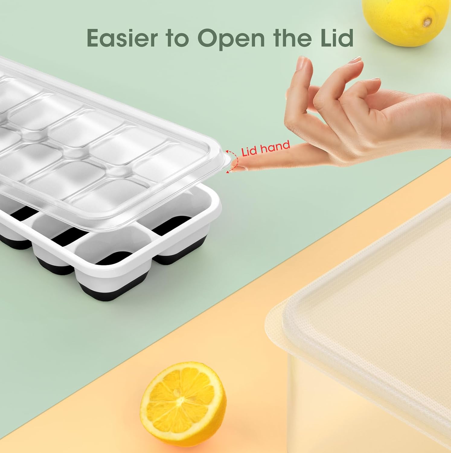 Senya Ice Cube Tray with Lid and Bin, 4 Pack Stackable Ice Tray with Storage Ice Bucket Kits, Ice Scoop