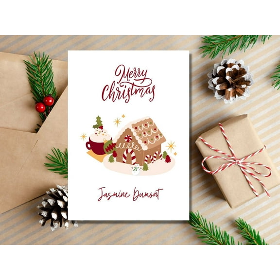 Merry Christmas Greeting Card with Gingerbread House Design Personalized for Holiday Wishes Envelope Included Ideal Christmas Card for Friends and Family