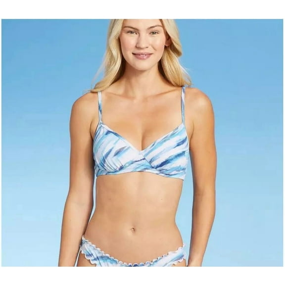 Women's Ribbed Bralette Bikini Top - Shade & Shore Blue Tie-Dye 36C