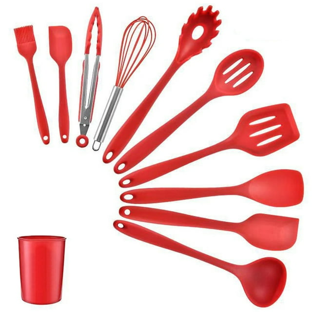 CAROOTU Silicone Kitchen Utensil Set 11Pcs Non-stick Spoons Spatula Whisk Tongs Cooking Tools with Storage Holder
