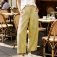 thumbnail image 5 of Bzdzmqm Women Plus Size Wide Leg High Waisted Trousers with Pockets Plaid Casual Loose Ankle Pants Summer Work Lounge Beach Travel Yoga, Yellow L, 5 of 8