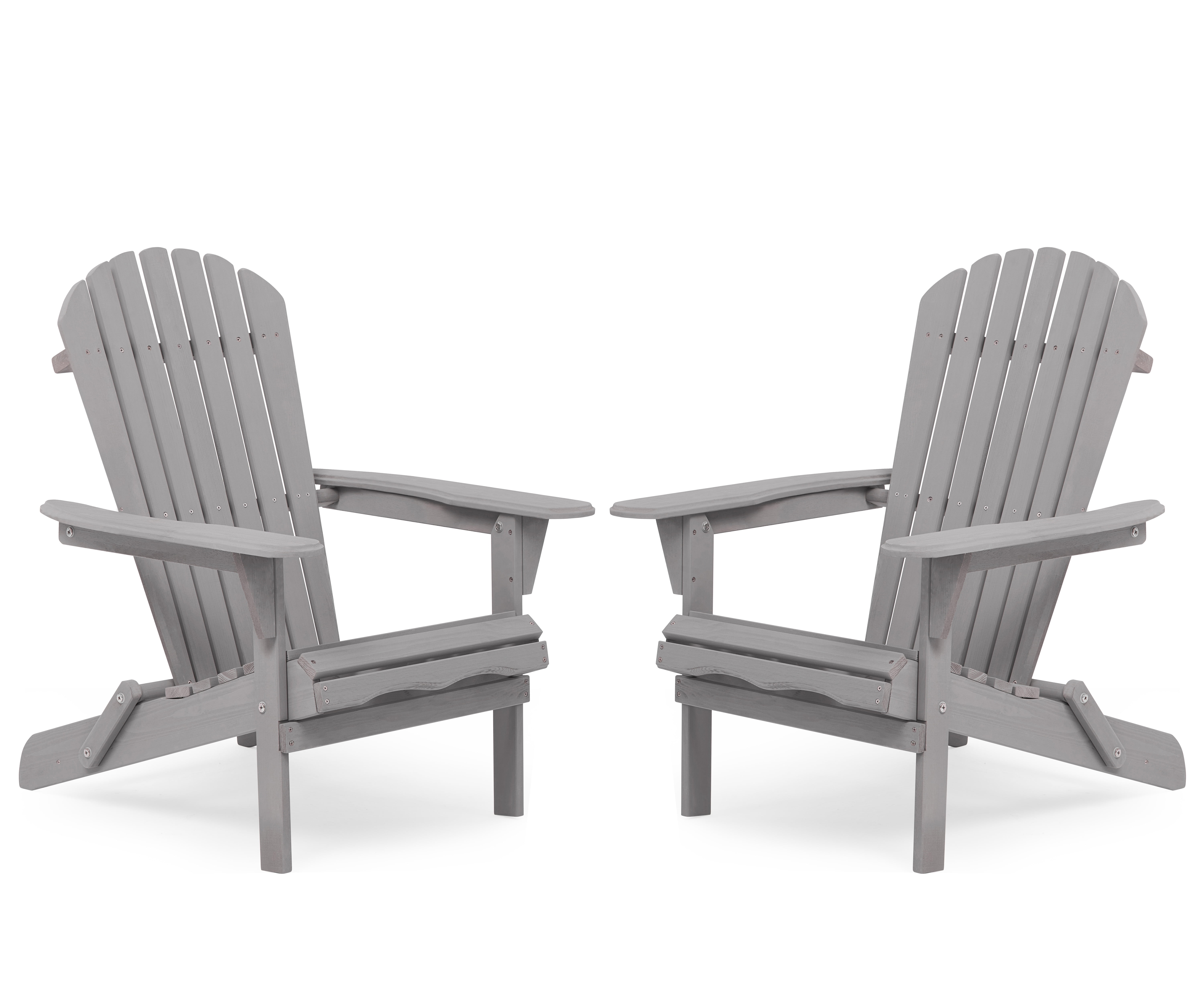 Wood Lounge Patio Chair Set of 2, Folding Adirondack Chairs with Solid Cedar Wood, Outdoor Garden Chairs for Lawn, Backyard, Comfortable, Gray