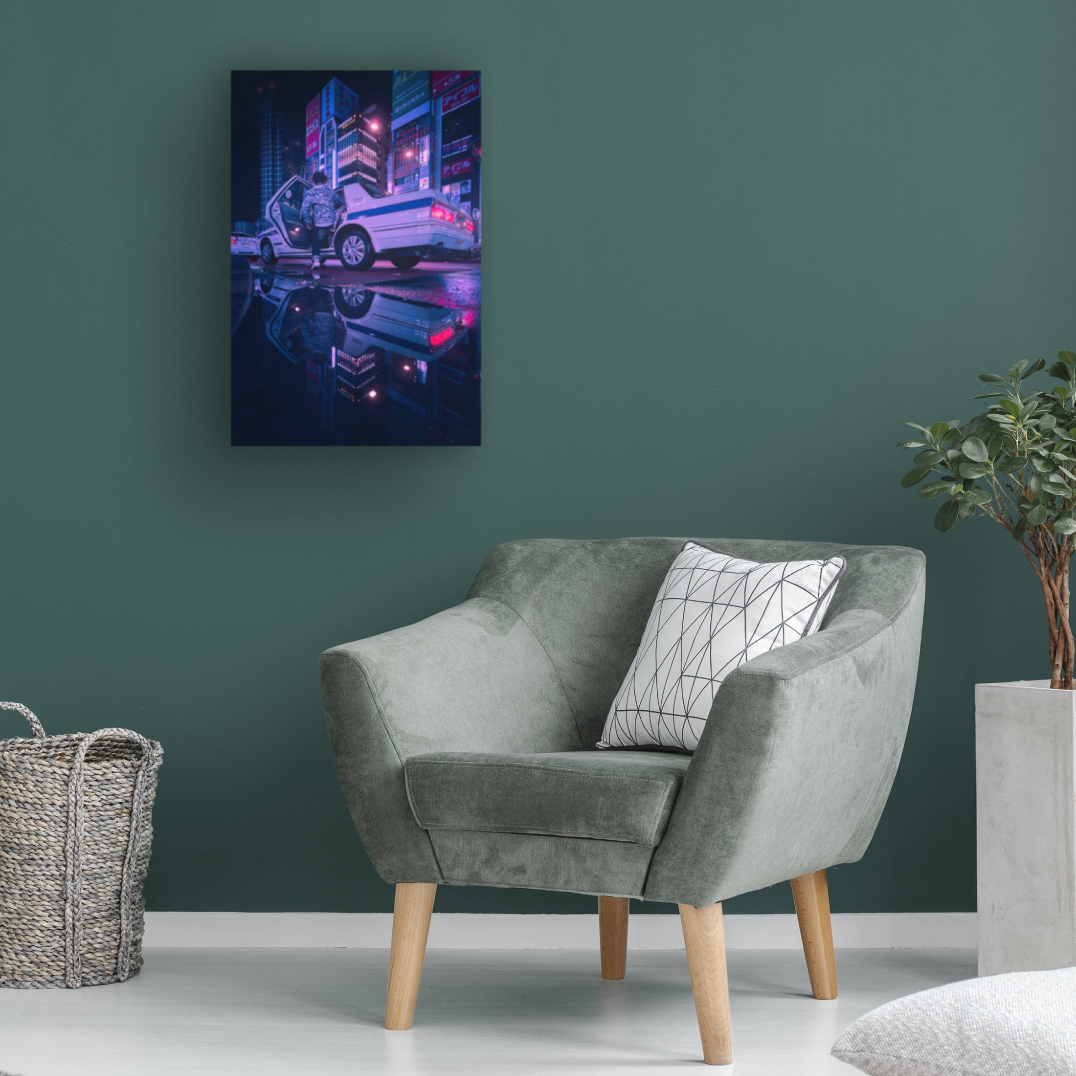 Canvas Wall Art - Javier De La 'Tokyo Blue Rain' Wall Art for Living Room, Bedroom, or Office Décor by Trademark Fine Art - 30 x 47 Inches