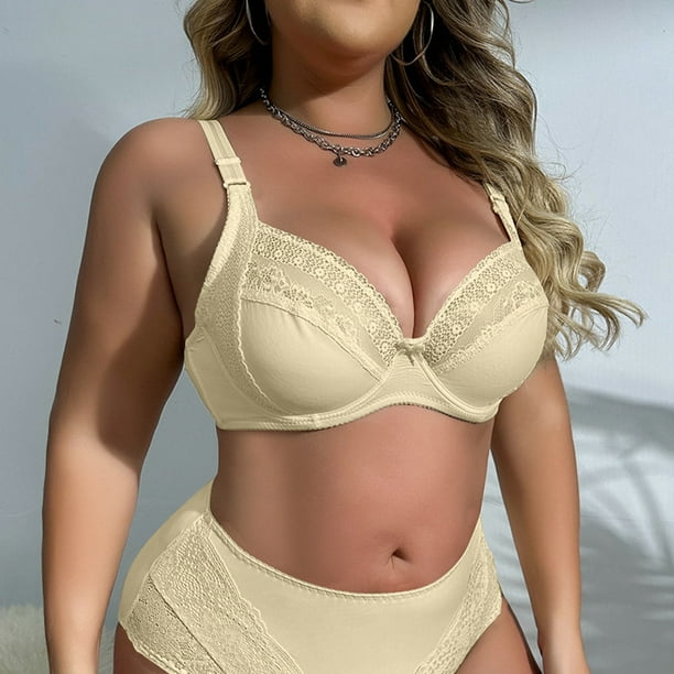 Aayomet Bras for Large Breasts Ultra Thin Cup Semi Transparent Lace Sexy  Full Cup Bra With A Side Nipple Top (Beige, 46)