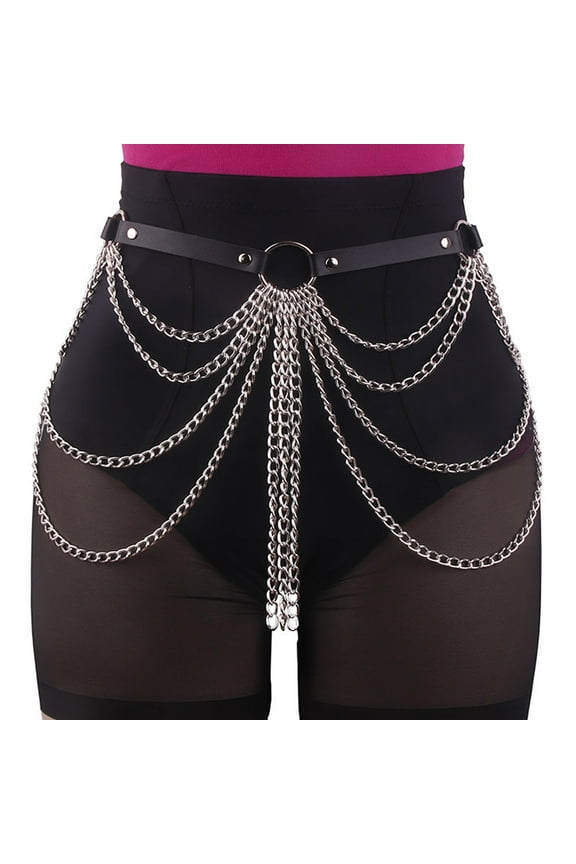 Women's Body Chain Belt Alloy and PU Leather Gothic Punk Waist Belt Adjustable