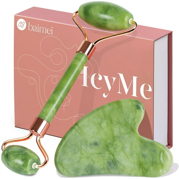 Set de herramientas faciales BAIMEI iCyme Gua Sha & Jade Roller Green