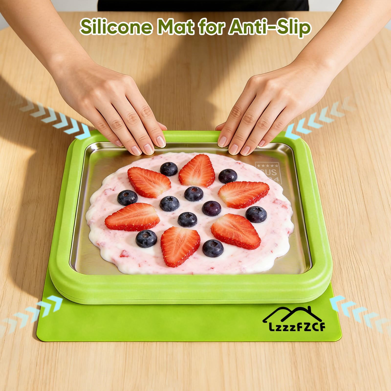 Rolled Ice Cream Maker with Stainless Steel Plate and Lid, DIY Dessert Pan and Spatulas