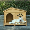 thumbnail image 5 of Pefilos 48" Large Wooden Dog House for Outdoor and Indoor, Cat Shelter with Doors and Porch, Cabin Style Pet Kennel for Medium Dogs, Gray, 5 of 8