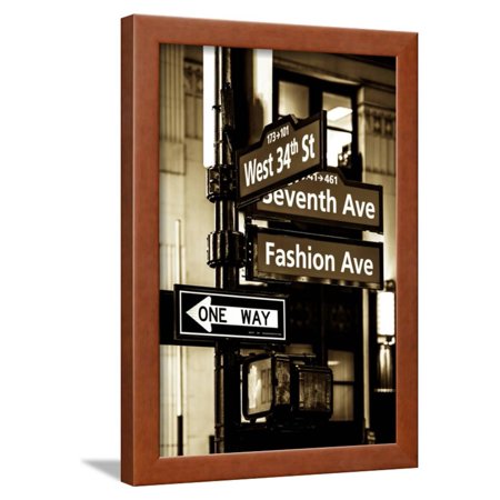 NYC Street Signs in Manhattan by Night - 34th Street, Seventh Avenue and Fashion Avenue Signs Framed Print Wall Art By Philippe Hugonnard