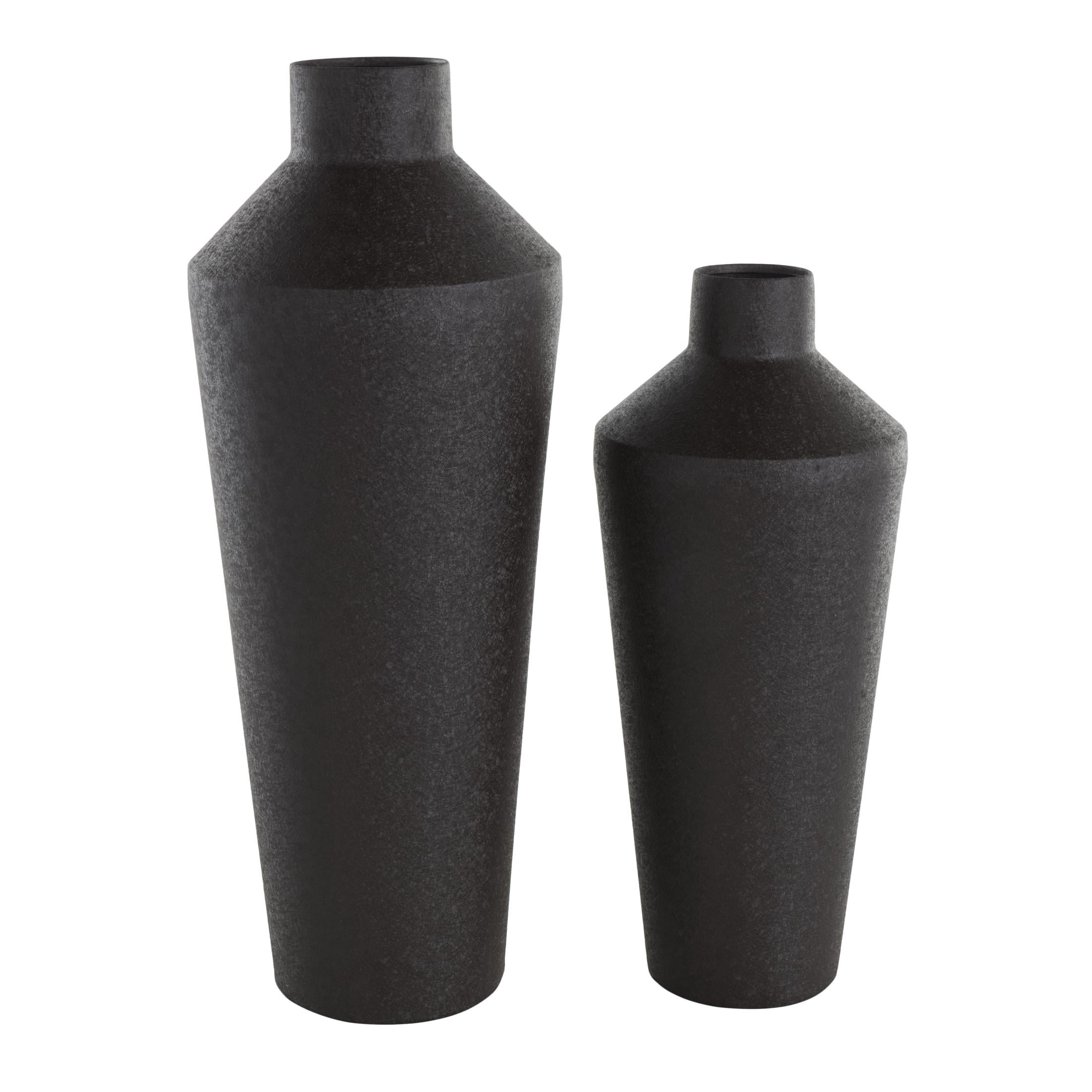 DecMode 20", 16"H Textured Tapered Black Metal Vase, Set of 2