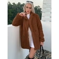 thumbnail image 2 of Eilly Bazar Teddy Coat for Women Double Breasted Faux Sherpa Female Coat Coffee Brown L, 2 of 4