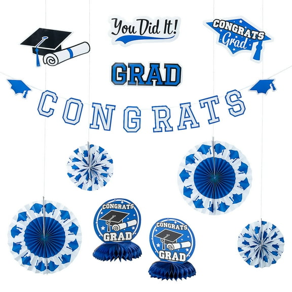 Blue Congrats Grad Graduation Party Room Decorating Kit - 11 Pieces