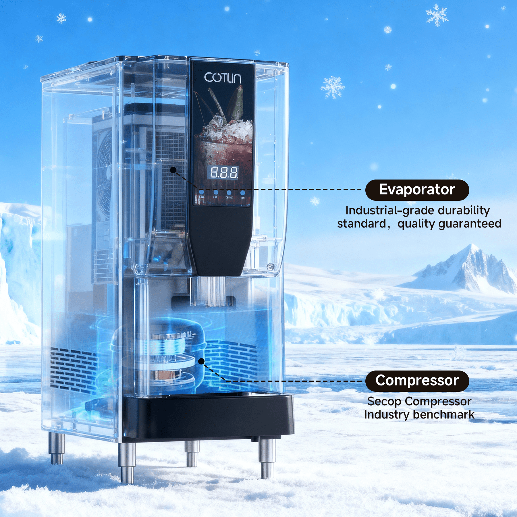OUTBID Nugget Ice Maker Countertop, 250Lbs per Day Commercial Nugget Ice Machine, 4-5 Minute Ice, 3-in-1 Ice/Water/Mix Mode, Self-Cleaning Auto Drain, Stainless Steel for Bar Restaurant Home Kitchen