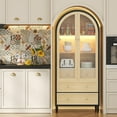thumbnail image 3 of 73 Inch Tall Arched Cabinet with Led Lights, Glass Door Display Cabinet with 3 Drawers & Adjustable Shelf, Farmhouse Modern Arched Bookcase for Living Room, Dining Room, Kitchen, 3 of 9