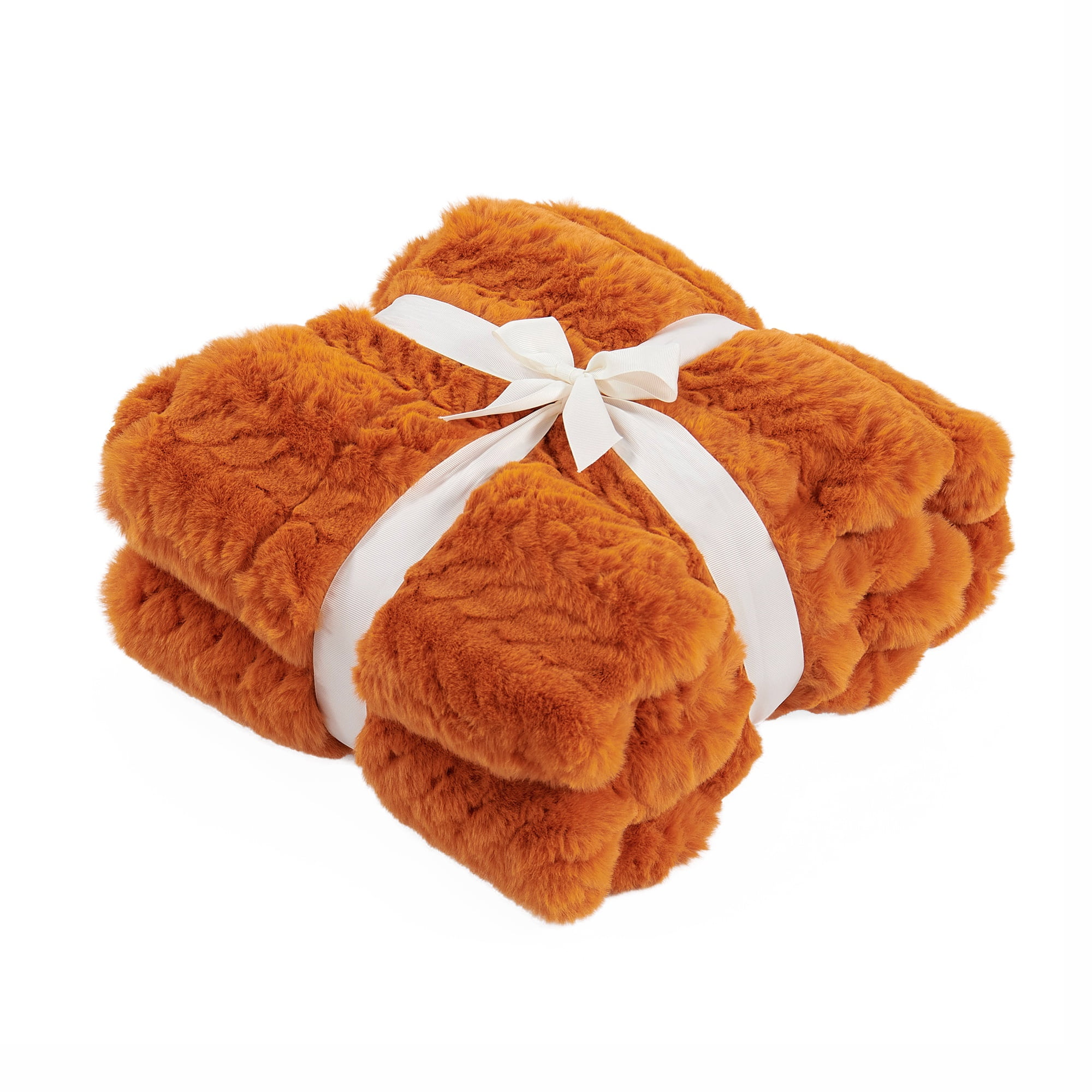 Home Soft Things Tread Pattern Faux Fur Throw Blanket with Micromink Back, Luxury Soft Cozy Plush Fluffy Fuzzy Reversible Thick Warm Throw Blanket, 50x60 inches, Burnt Orange