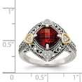 thumbnail image 4 of Solid 925 Sterling Silver 14k Yellow Gold Diamond and Garnet January Red Gemstone Engagement Ring Size 8 (.06 cttw.), 4 of 7