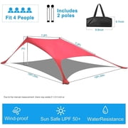 YUEWO Beach Canopy Sun Shade with UPF 50+ UV Protection, Beach Tent Sun Shelter with Sandbags, Poles and Ground Pegs, Anti-Wind Ropes, Outdoor Pop Up Tent for Camping, Backyard and Picnics (Red)