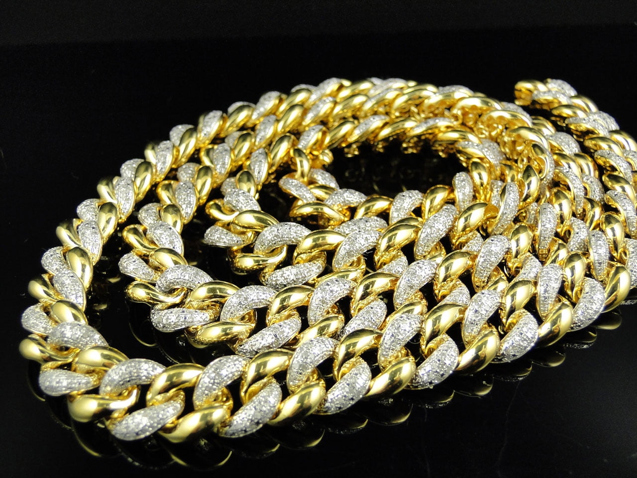 Jewelry Unlimited - Mens Yellow Gold FInish Miami Cuban Link 11 MM Real