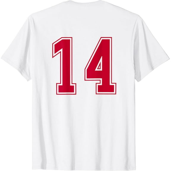 t-shirt Red Number 14 Team Junior Sports Numbered Uniform T-Shirt mens t shirt，white，women，funny，misfits，men，journey