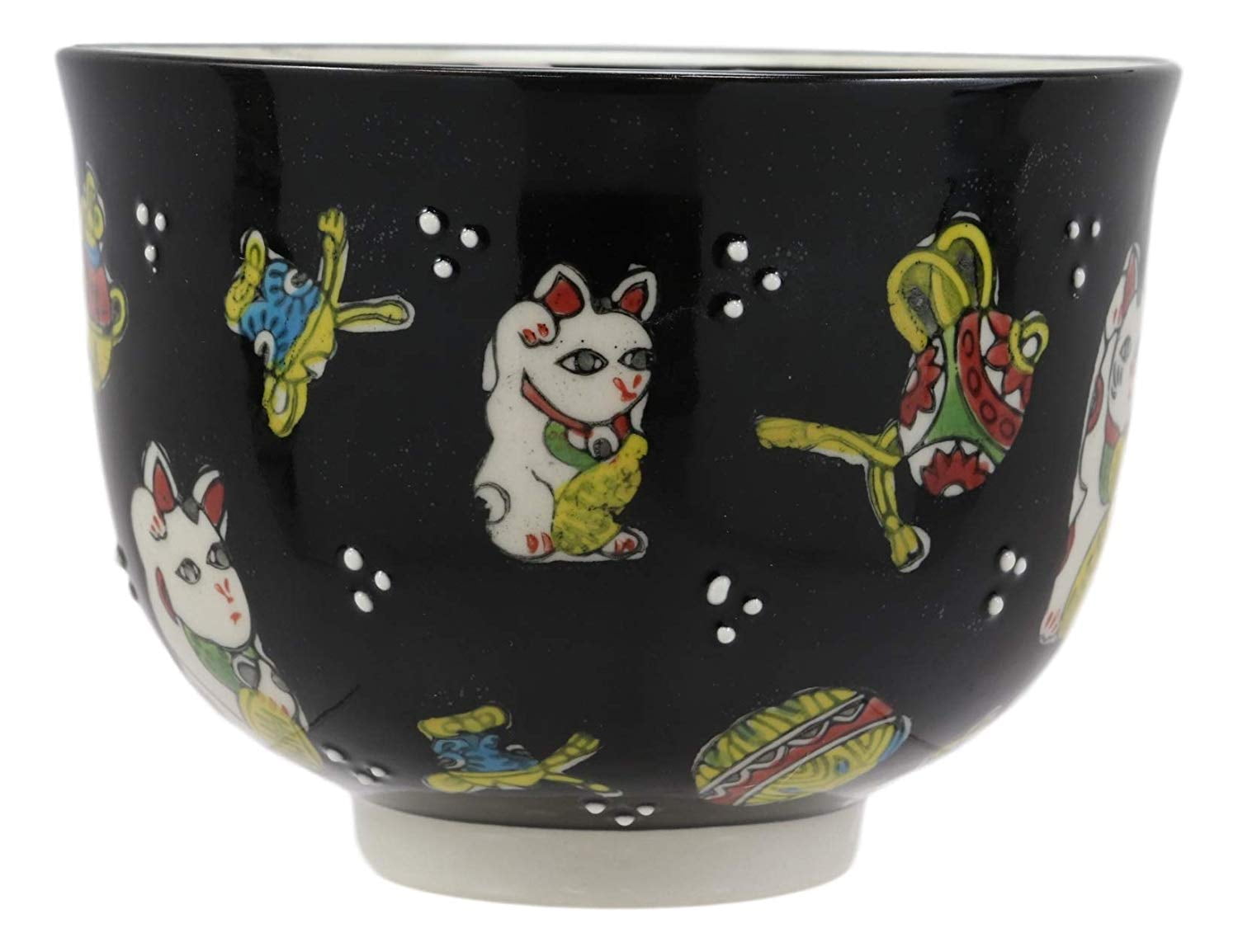 Lucky Cat Japanese Maneki Neko Black Porcelain Ramen Bowl With Chopsticks  Set 